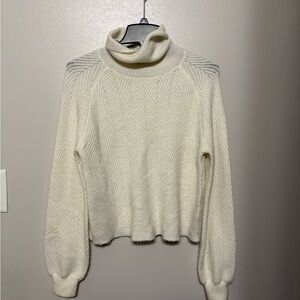 Elegant Cream Herringbone Turtleneck Sweater